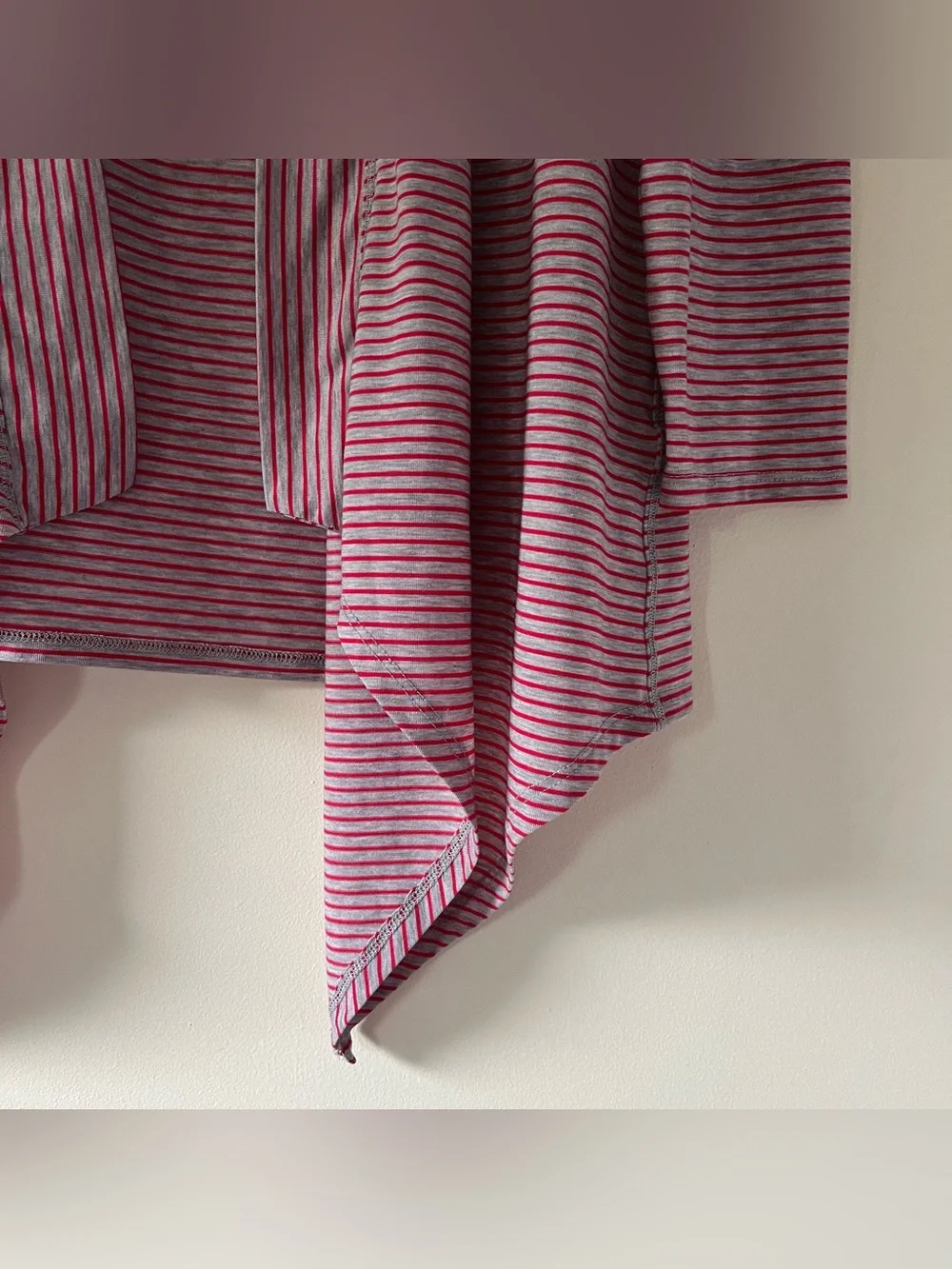 L.L. Bean Red & Gray Striped Open-Front Draped Cardigan